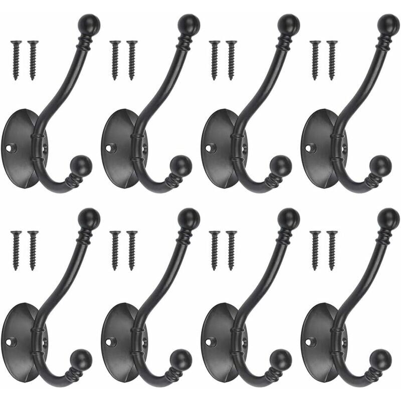 foto del prodotto ymyny set di 8 ganci appendiabiti vintage in metallo nero con 16 viti, gancio appendiabiti retr in metallo nero da parete, gancio appendiabiti