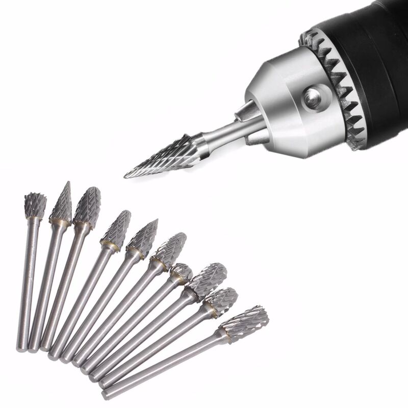 foto del prodotto ymyny set di frese rotanti in carburo di tungsteno da 10 pezzi con testa di macinazione per utensili rotanti dremel, foratura e lucidatura dei