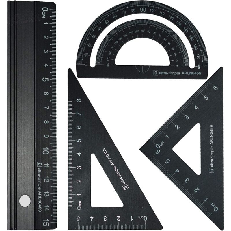 foto del prodotto ymyny set di righelli in metallo per architetti 4 pezzi, set di geometria per disegno tecnico, strumento di geometria matematica, goniometro,