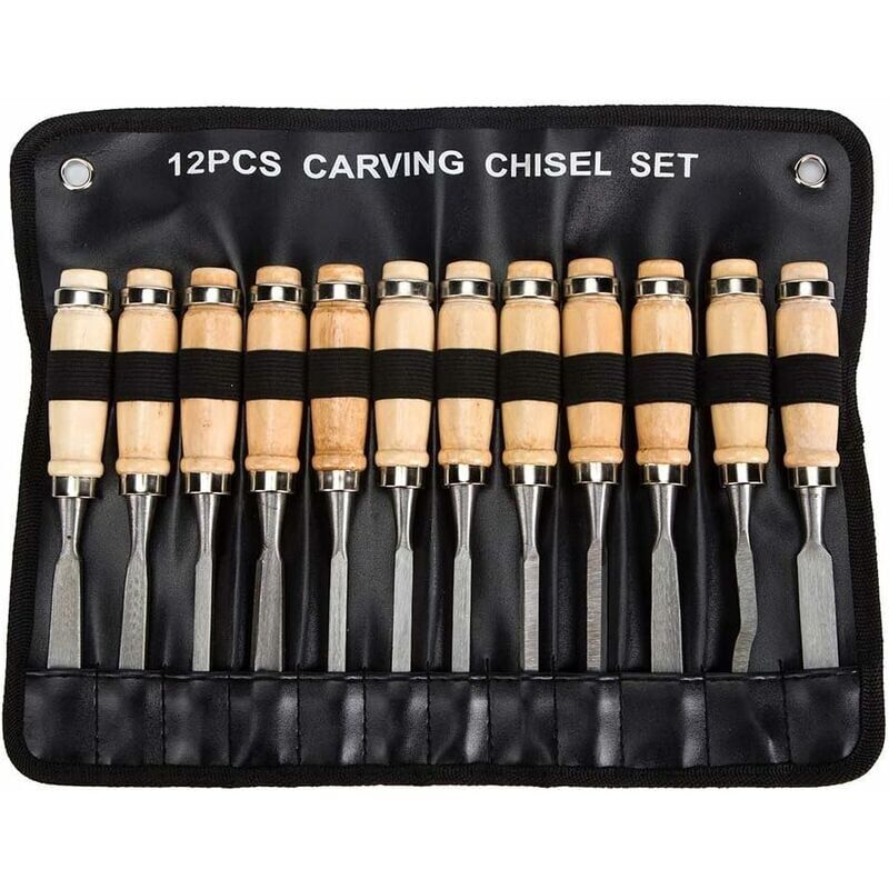 foto del prodotto ymyny set di scalpelli professionali per legno set di 12 utensili affilati per la lavorazione del legno con custodia per il trasporto set di