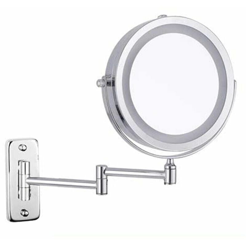 foto del prodotto ymyny specchio da toeletta a parete illuminato a led, doppia faccia, lente d ingrandimento 10x, rotazione a 360 , retrattile, cromato, 7 pollici