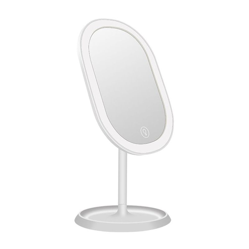 foto del prodotto ymyny specchio led, impostazioni luce intelligenti e ricarica usb, specchio da tavolo pieghevole a 180 
