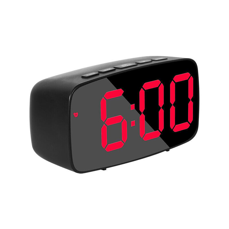 foto del prodotto ymyny sveglia digitale intelligente da comodino nera, orologio da tavolo usb da viaggio a led rosso con data 12 24 ore, temperatura, snooze per