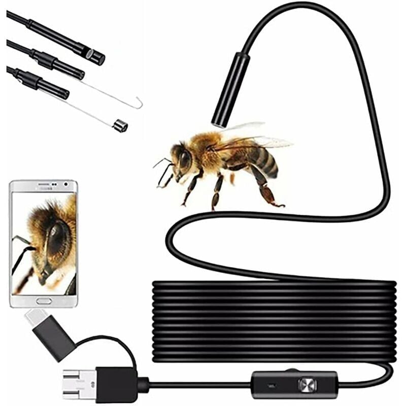 foto del prodotto ymyny telecamera endoscopica da 7 mm impermeabile hd con ip67, endoscopio portatile con tipo c, telecamera a tubo con cavo semirigido, telecamera