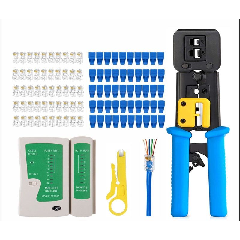 foto del prodotto ymyny tester per cavi strumento di crimpatura rj45 per il passaggio di cavi cat6 cat5e cat5, strumento di crimpatura per connettori standard