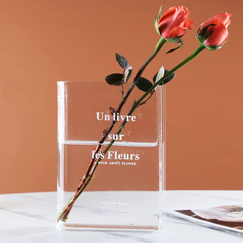 foto del prodotto ymyny vaso di design decorativo, vaso in vetro acrilico trasparente, vaso a libro, grazioso decoro da scaffale per fiori e decorazioni