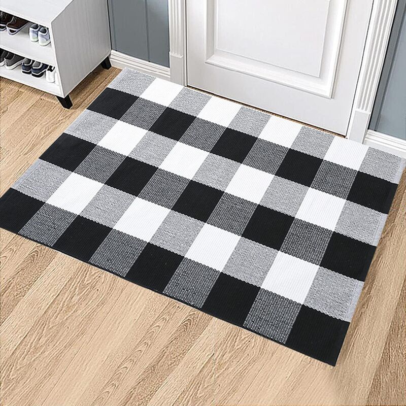 foto del prodotto ymyny zerbino da esterno crediri buffalo plaid con zerbino classico lavabile a scacchi bianchi e neri 23 x 35 pollici