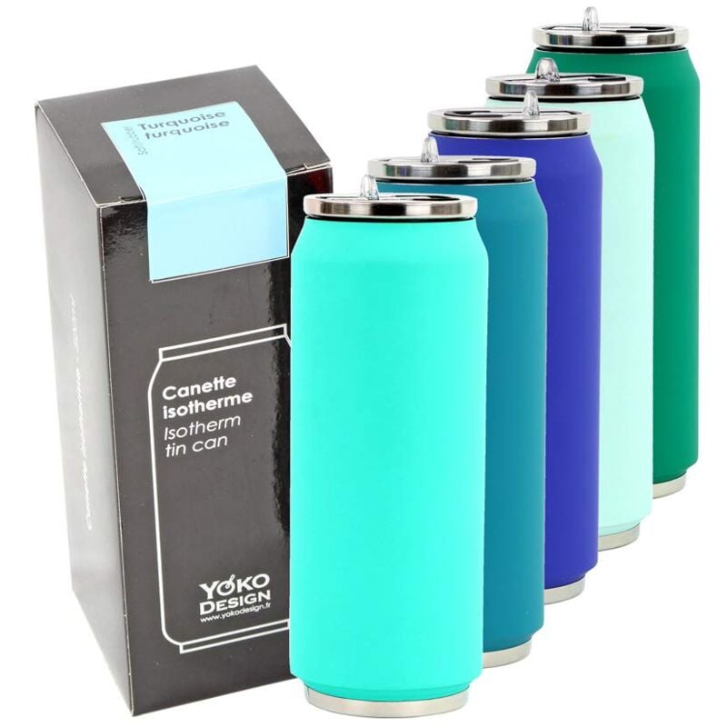 foto del prodotto yoko design turquoise lattina isotermica, acciaio inossidabile, turchese soft touch, 7 cm