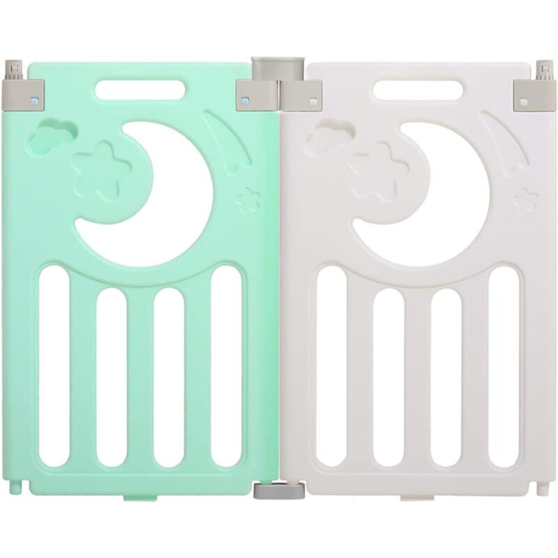 foto del prodotto yoleo box per bambini, pannelli di estensione per box per bambini, cancelletto di sicurezza in plastica ecologica 2 pannelli verde e bianco