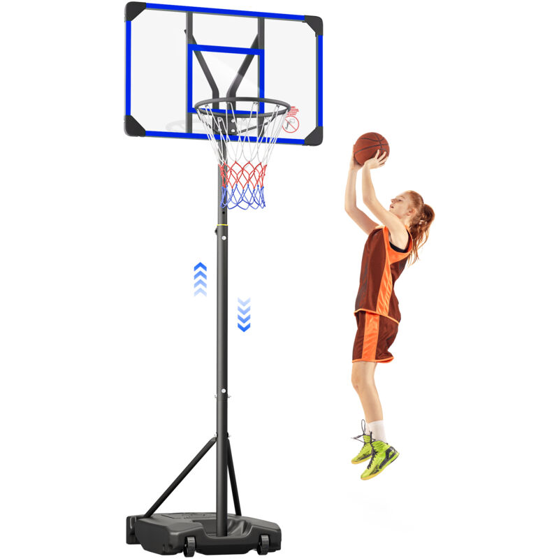 foto del prodotto yoleo canestro da basket portatile con altezza regolabile 147 260 cm, con ruote, per interni ed esterni, per bambini adulti blu