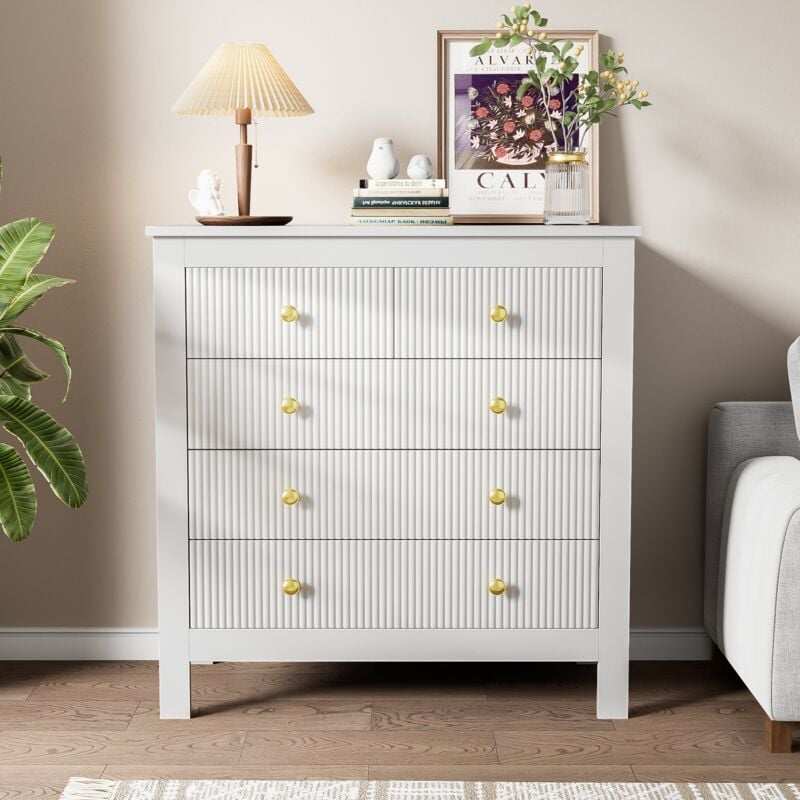 foto del prodotto yoleo credenza con cassettiera e comodino con 5 cassetti, maniglie dorate, per soggiorno, camera da letto, 79 l x 39,5 p x 80,5 a cm, bianco