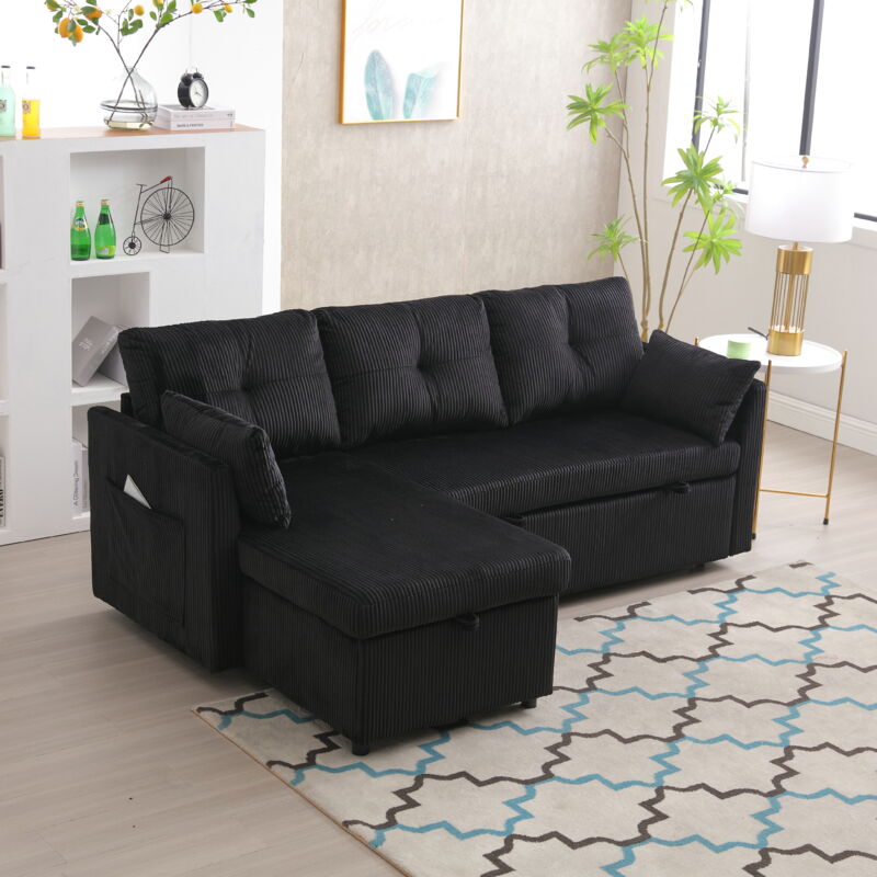foto del prodotto yoleo divano angolare multifunzionale a 3 posti con contenitore, divano letto moderno trasformabile, 206x130x66 88 cm, nero