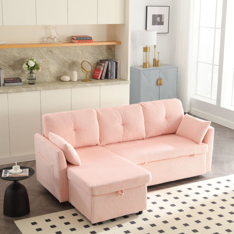 foto del prodotto yoleo divano angolare multifunzionale a 3 posti con contenitore, divano letto moderno trasformabile, 206x130x66 88 cm, rosa