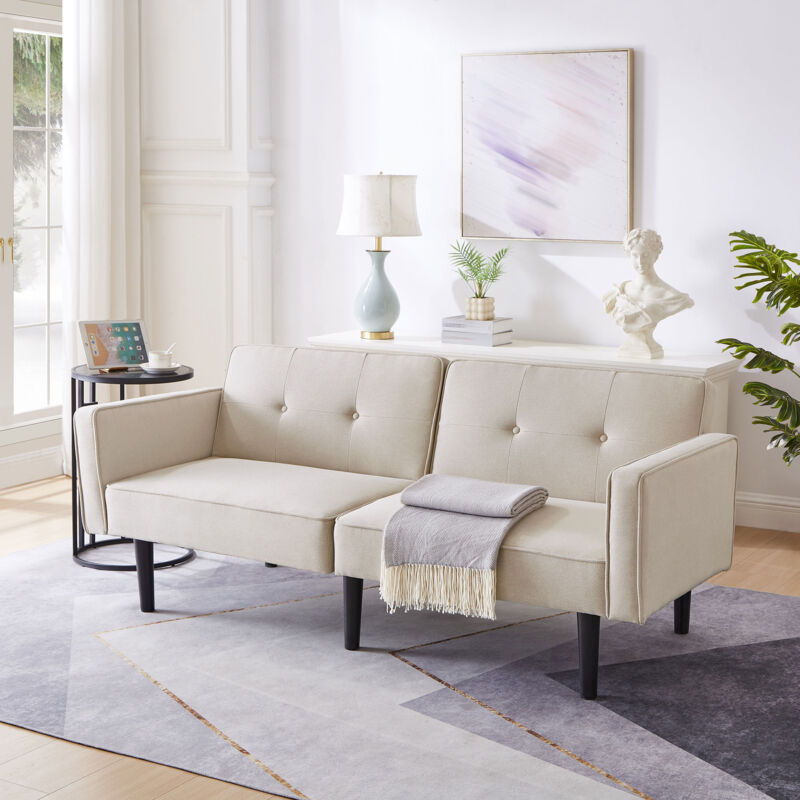 foto del prodotto yoleo divano letto a 2 posti con schienale regolabile, multifunzionale, reclinabile, tessuto in cotone e lino, schiuma ad alta densit , 176 l x 76