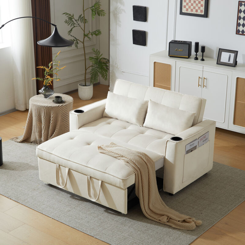 foto del prodotto yoleo divano letto a 2 posti in velluto, divano letto multifunzionale con funzione letto, divano letto pieghevole con portabicchieri e cuscini, per