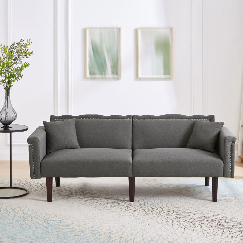 foto del prodotto yoleo divano letto multifunzione 2 in 1 a 2 posti, tessuto in cotone e lino, decorazioni metalliche, funzione reclinabile, schienali regolabili,