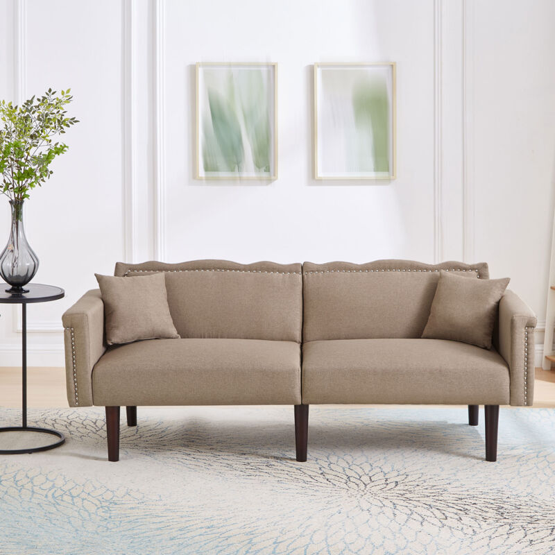 foto del prodotto yoleo divano letto multifunzione 2 in 1 a 2 posti, tessuto in cotone e lino, decorazioni metalliche, funzione reclinabile, schienali regolabili,