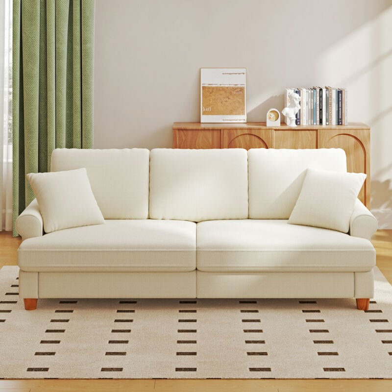 foto del prodotto yoleo divano moderno a 3 posti in tessuto ciniglia 220 x 74 x 86 cm, divano dritto imbottito con cuscini per soggiorno, design moderno, beige