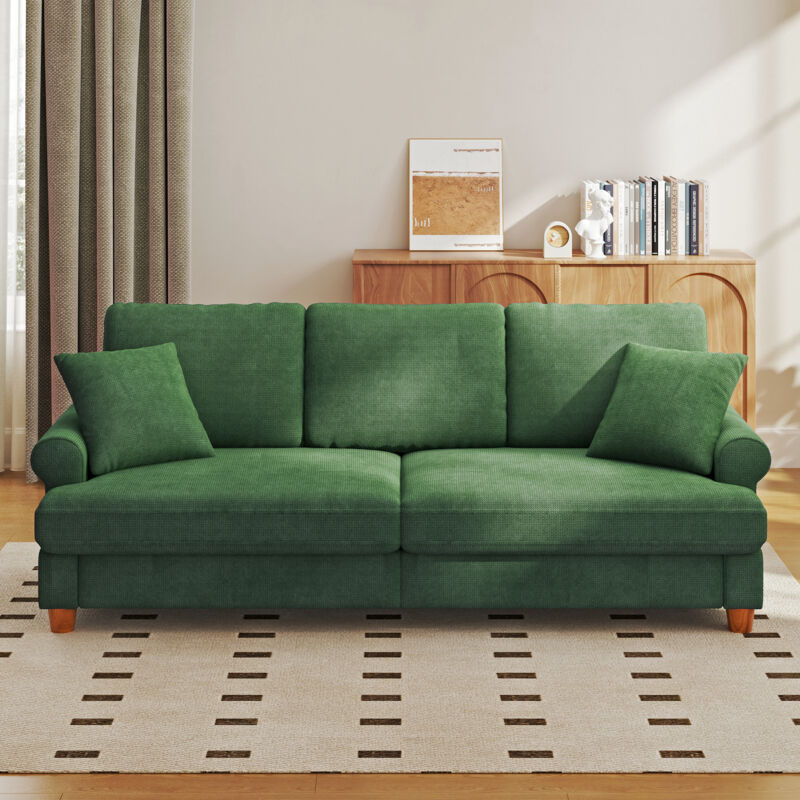 foto del prodotto yoleo divano moderno a 3 posti in tessuto ciniglia 220 x 74 x 86 cm, divano dritto imbottito con cuscini per soggiorno, design moderno, verde