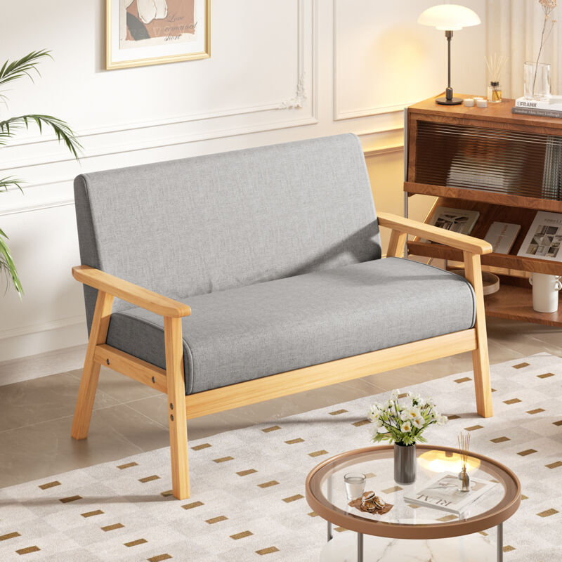 foto del prodotto yoleo divano scandinavo a 2 posti in tessuto di lino, poltrona da soggiorno con struttura in legno, per piccoli spazi, 107 l x 60 p x 76 a cm,