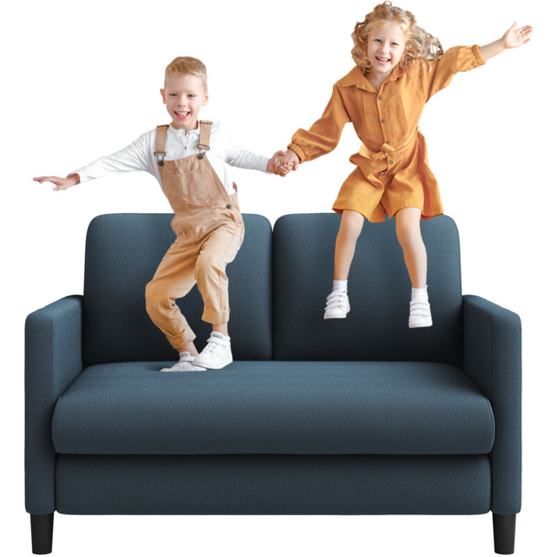 foto del prodotto yoleo divano teddy a 2 posti in velluto, mini divano dritto comfort in legno massello, divano a due posti con braccioli, 128x78x89 cm, blu grigio