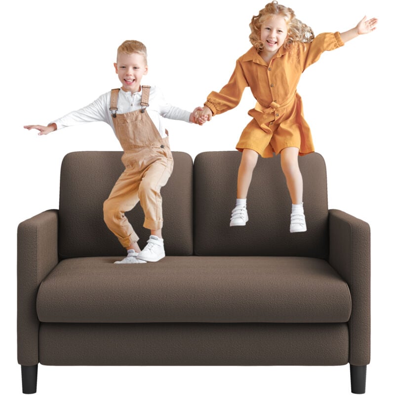 foto del prodotto yoleo divano teddy a 2 posti in velluto, mini divano dritto comfort in legno massello, divano a due posti con braccioli, 128x78x89 cm, marrone