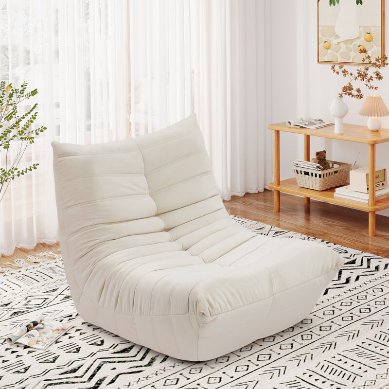 foto del prodotto yoleo poltrona da pavimento lazy, divano tatami, comodo divano a sacco, poltrona da camino in pelle scamosciata, 85 x 80 x 84 cm, beige
