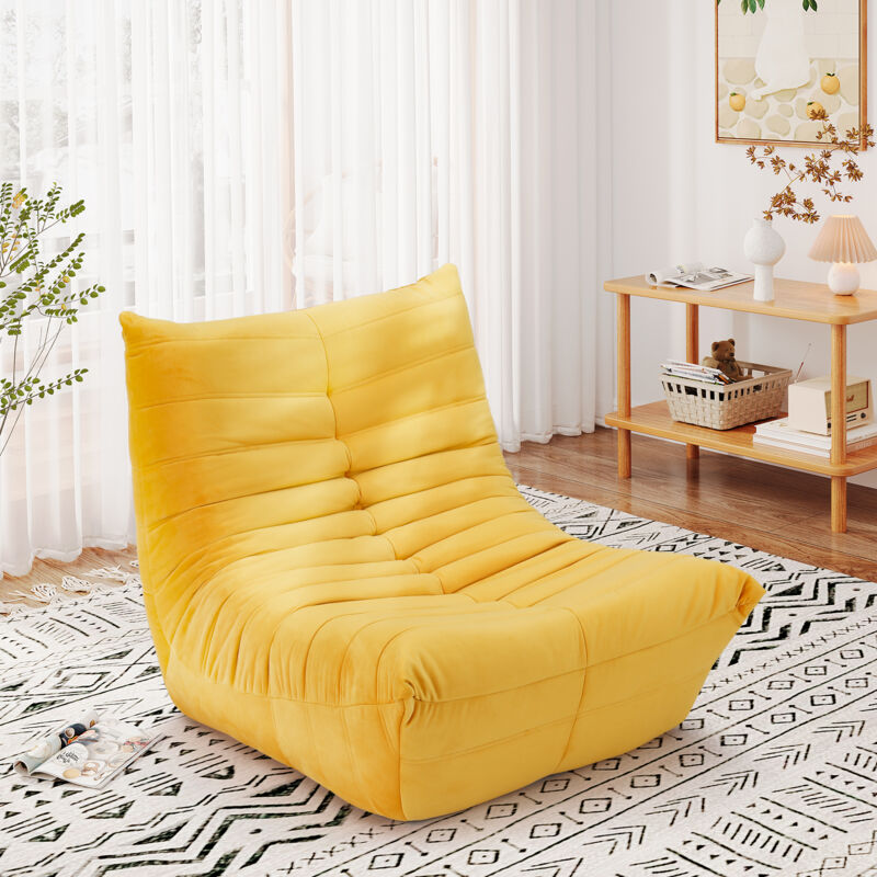 foto del prodotto yoleo poltrona lazy floor, comodo divano tatami, poltrona da camino in pelle scamosciata, 85 x 80 x 84 cm, giallo