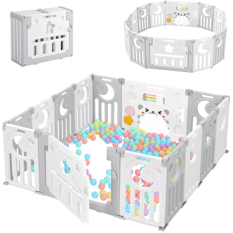 foto del prodotto yoleo recinto per bambini 12 2 pannelli, cancelletto di sicurezza, griglia protettiva in plastica ecologica, 150x150x62 cm grigio