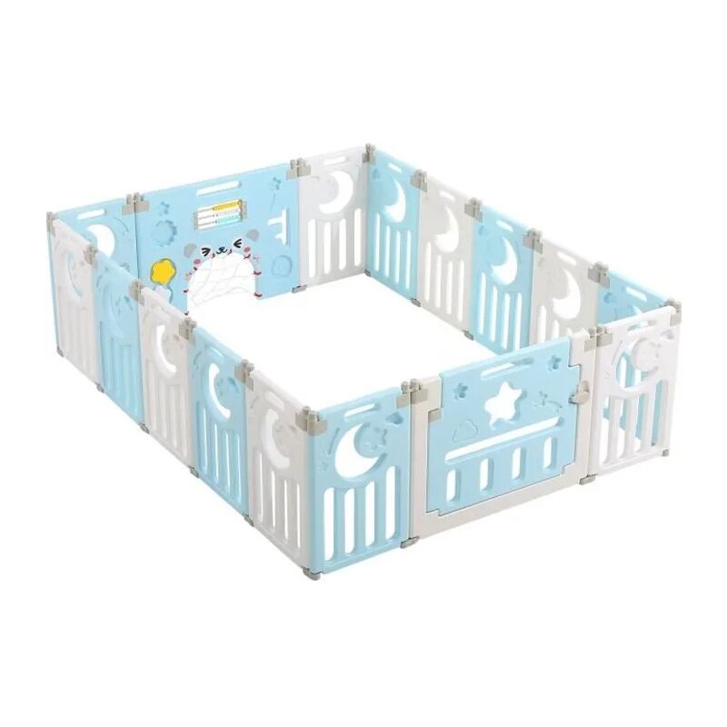 foto del prodotto yoleo recinto per bambini 16 pannelli, cancelletto di sicurezza xl, griglia protettiva in plastica ecologica con porta, 150x185 cm, blu