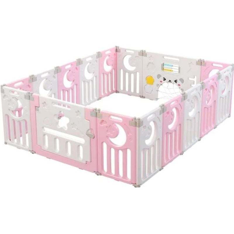 foto del prodotto yoleo recinto per bambini 16 pannelli, cancelletto di sicurezza xl, griglia protettiva in plastica ecologica con porta, 150x185 cm, rosa