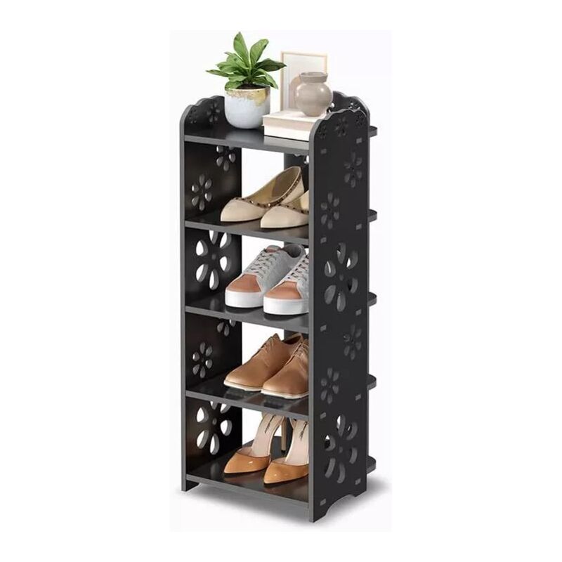 foto del prodotto yoleo scarpiera a 5 ripiani in plastica e legno, ripiano portascarpe, motivo ritagliato, decorativo 26x25x66 cm, nero
