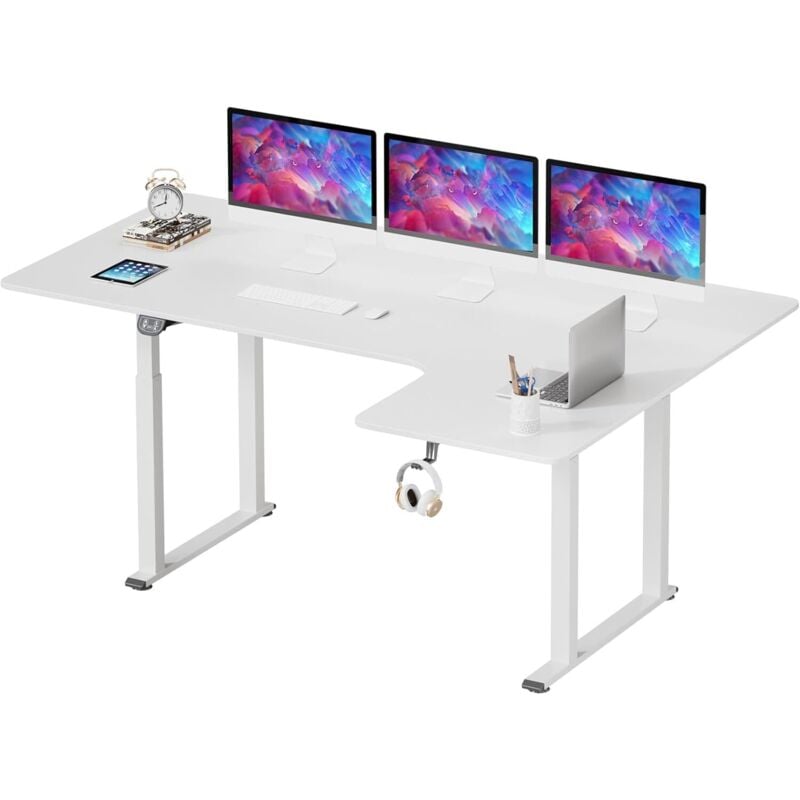 foto del prodotto yoleo scrivania regolabile elettricamente, scrivania a l a 2 motori, ampia scrivania angolare, super stabile, 180 x 110 x 72 117 cm, bianco