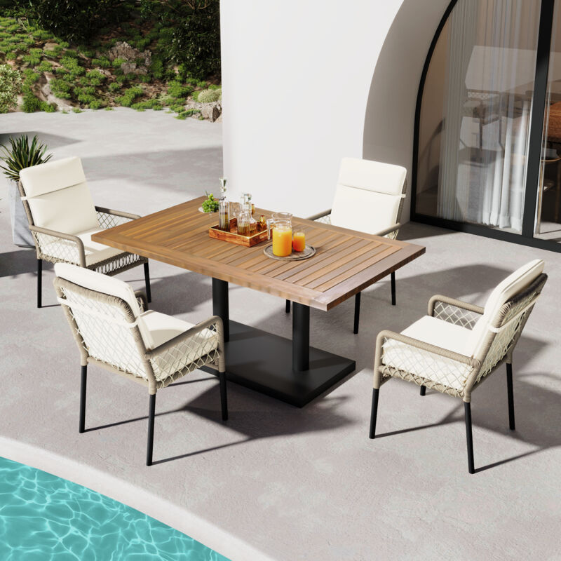 foto del prodotto yoleo set di mobili da giardino, 5 pezzi, tavolo da pranzo per esterni, set di sedie per 4 persone, piano in legno massello di acacia, sedie in