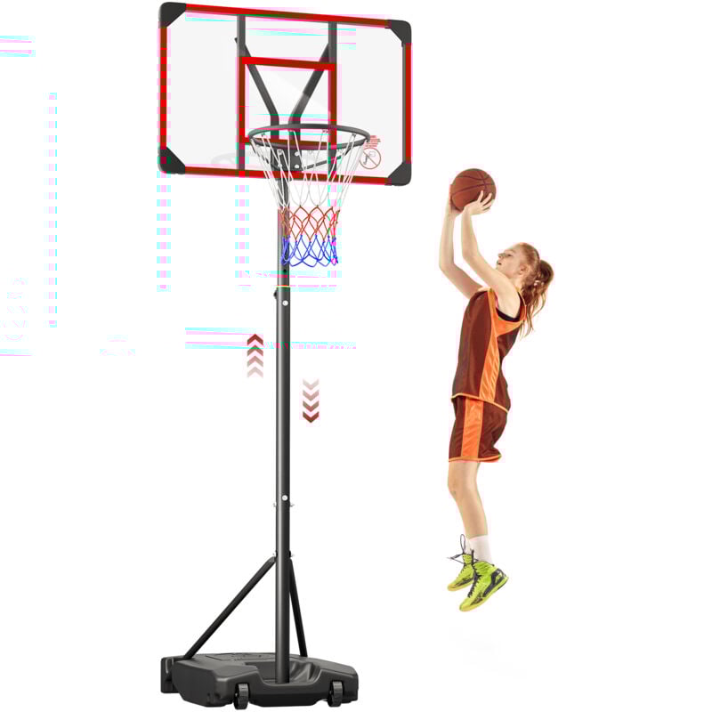 foto del prodotto yoleo supporto per canestro da basket portatile, altezza regolabile 147 260 cm, con ruote, per interni ed esterni, per bambini adulti, rosso