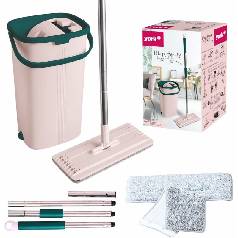 foto del prodotto york set di lavapavimenti cellulare piatto, girevole con secchio per tacchino a due camere mocio con funzione strizzacervelli pulizia a secco