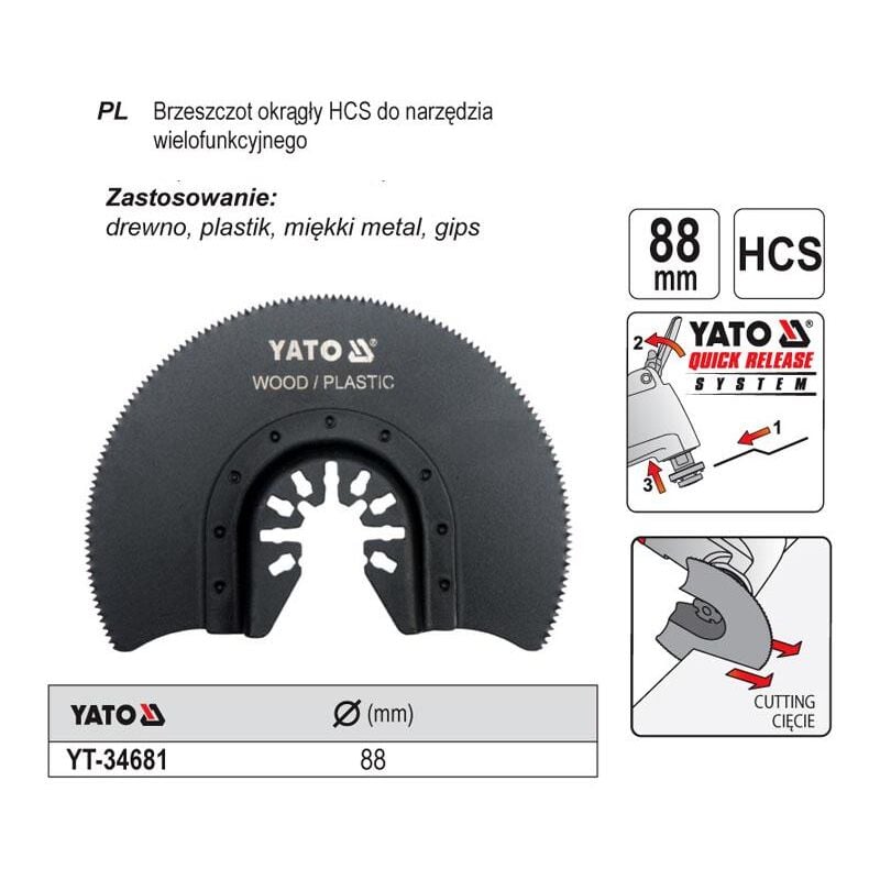 foto del prodotto yt 34681 lama a mezza luna de sega oscillante sk5 multi tool 65mn yato
