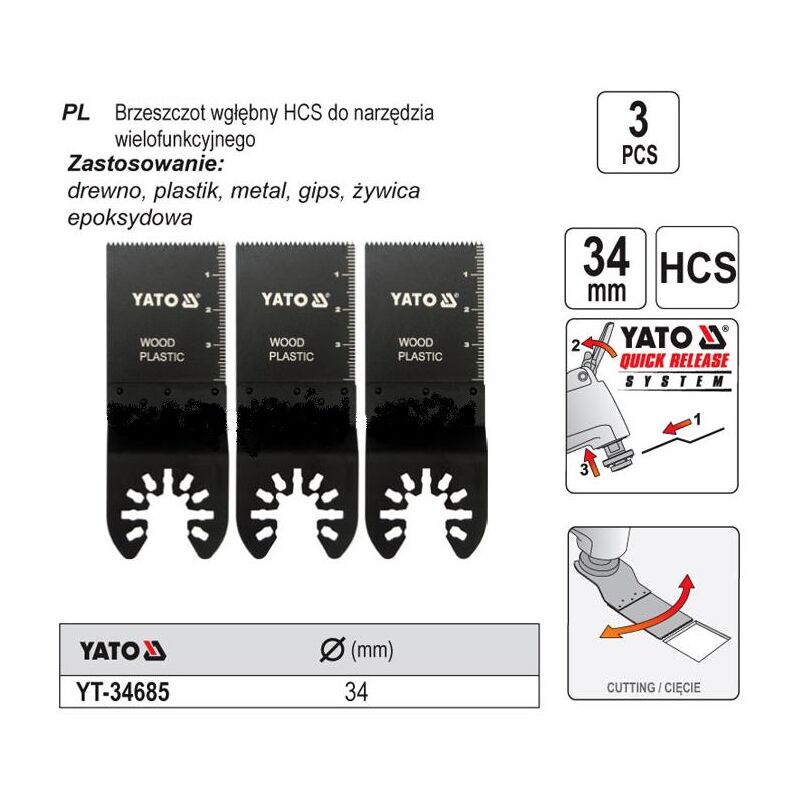 foto del prodotto yt 34685 accessorio per strumento multifunzione lama set yato