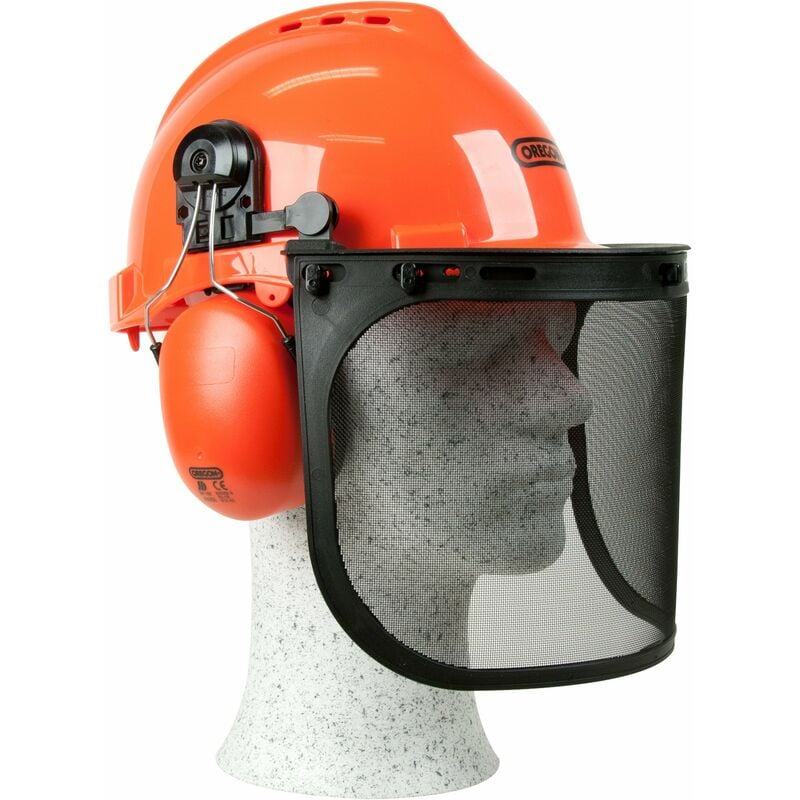 foto del prodotto yukon casco di sicurezza con cuffie antirumore e visiera in rete, ideale per lavori con motosega e decespugliatore oregon