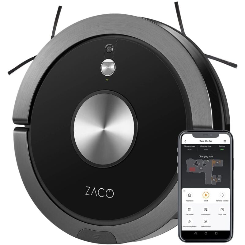 foto del prodotto zaco robot aspirapolvere e lavapavimenti a9spro wifi, controllo alexa, google, app, 3 in 1 aspira e lava intelligente, navigazione telecamera e