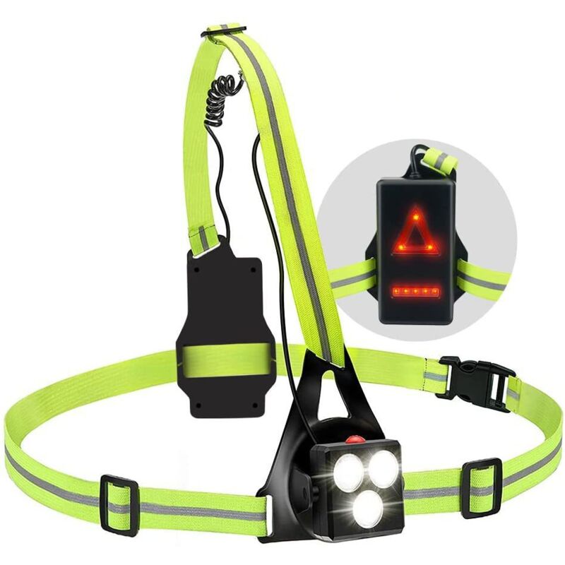 foto del prodotto zaino da petto con luce da corsa a led ricaricabile tramite usb, regolabile a 120 , 500 lumen, luce da corsa con strisce riflettenti per jogging,