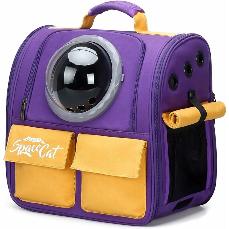 foto del prodotto zaino per gatti, zaino per animali domestici con capsula spaziale ventilata, zaino da viaggio per cani di piccola taglia viola 