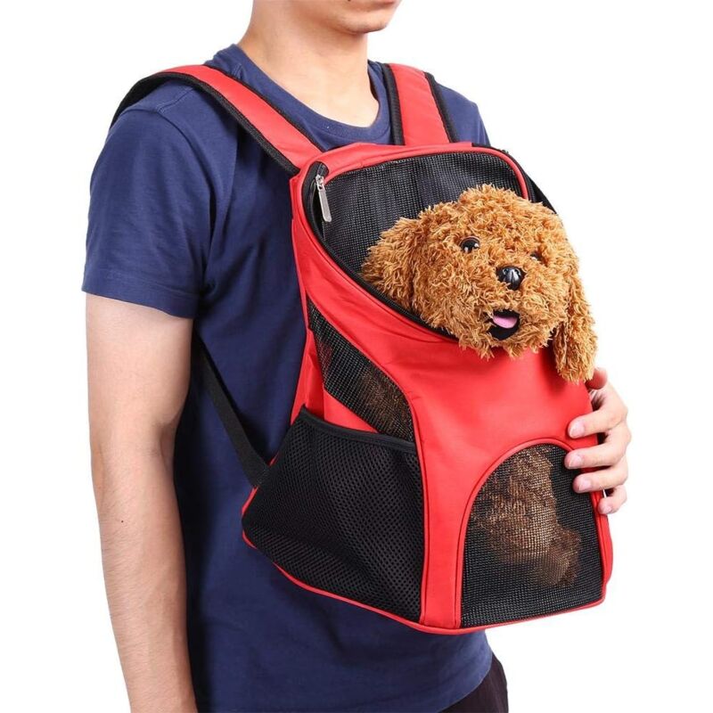 foto del prodotto zaino per trasporto cani e gatti, con doppia tracolla e ventilazione regolabile, per trasportare cani, gatti, cuccioli, gattini, conigli,