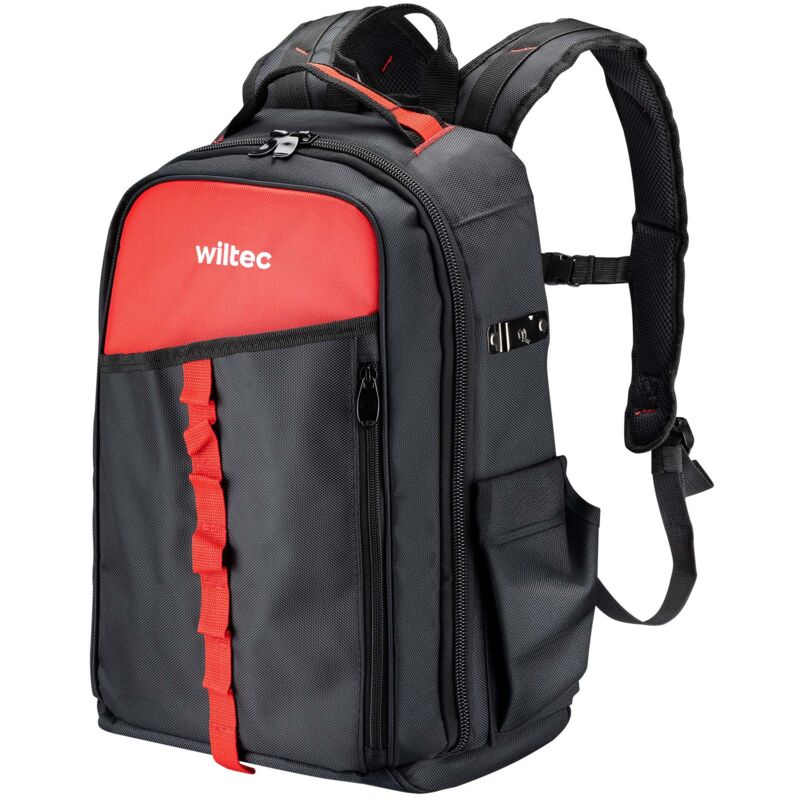 foto del prodotto zaino porta attrezzi 33 x 20 x 43 cm, portata 30 kg, borsa porta attrezzi con 16 scomparti, zaino porta utensili imbottito, per elettricista,