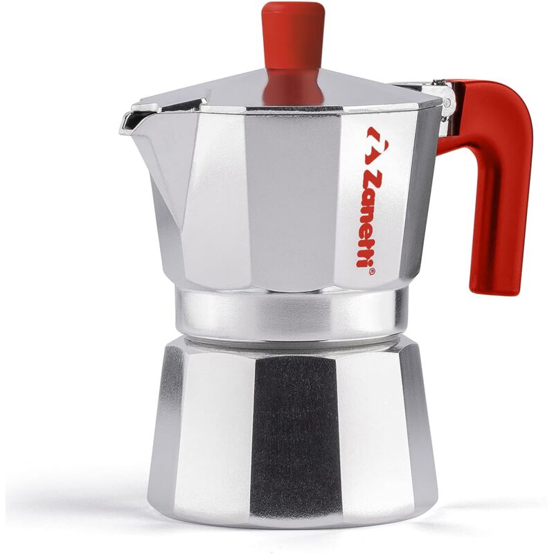 foto del prodotto zanetti mama red edition, caffettiera moka in alluminio, macchinetta caff 3 tazze, moka espresso con sistema anti goccia, guarnizione in silicone,