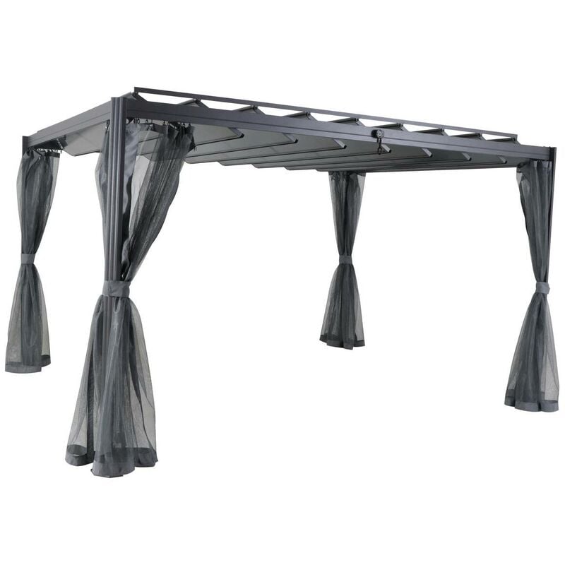 foto del prodotto zanzariera per pergola belize con lamelle in poliestere ardesia 3x3,8 m hesp ride