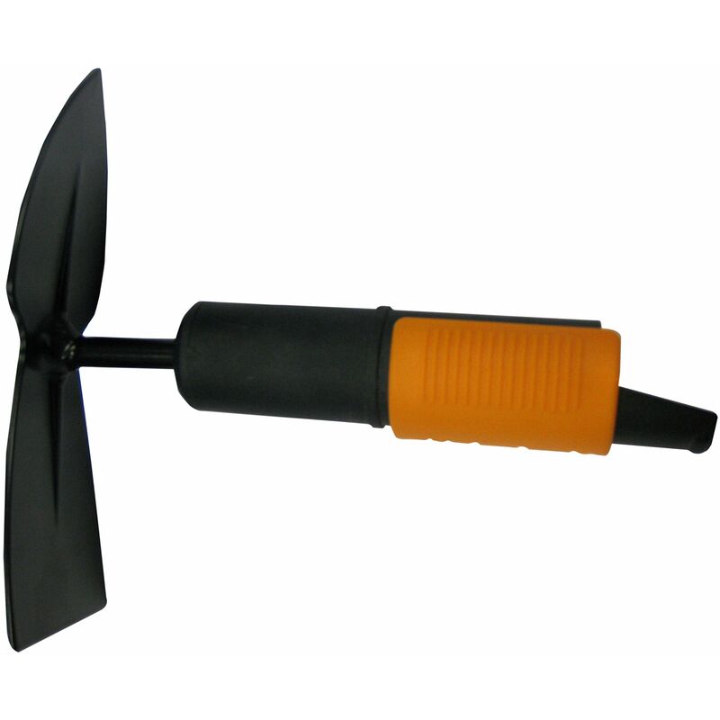 foto del prodotto zappetta a due punte, piatta e appuntita, testa di attrezzo, lunghezza 18,5 cm, testa in acciaio, nero arancione, quikfit, 1000734 fiskars