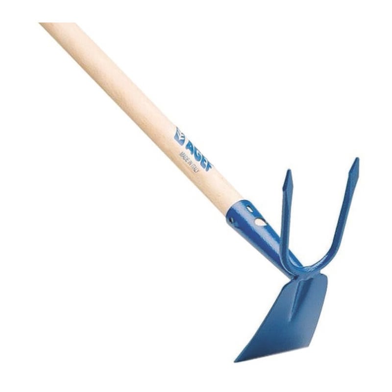 foto del prodotto zappino quadro bidente con manico in legno