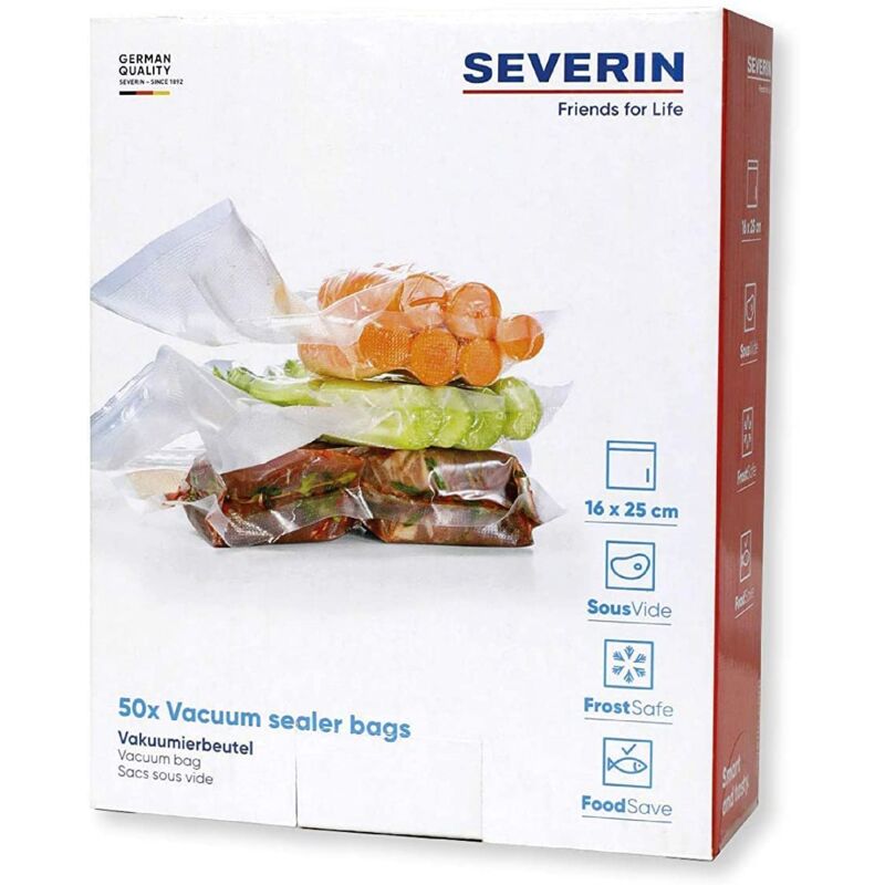 foto del prodotto zb 3613 sacchetti per sottovuoto, 50pz 16 x 25 cm, in plastica severin