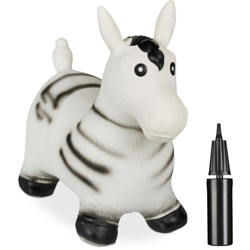 foto del prodotto zebra gonfiabile per bambini, animale saltellante, fino a 50 kg, senza bpa, 3 anni, pompa manuale, nero bianco relaxdays